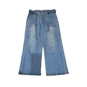 C & V Chelsea & Violet Tie Waist Button Fly Wide Leg Ankle Denim Pant 27 Modern